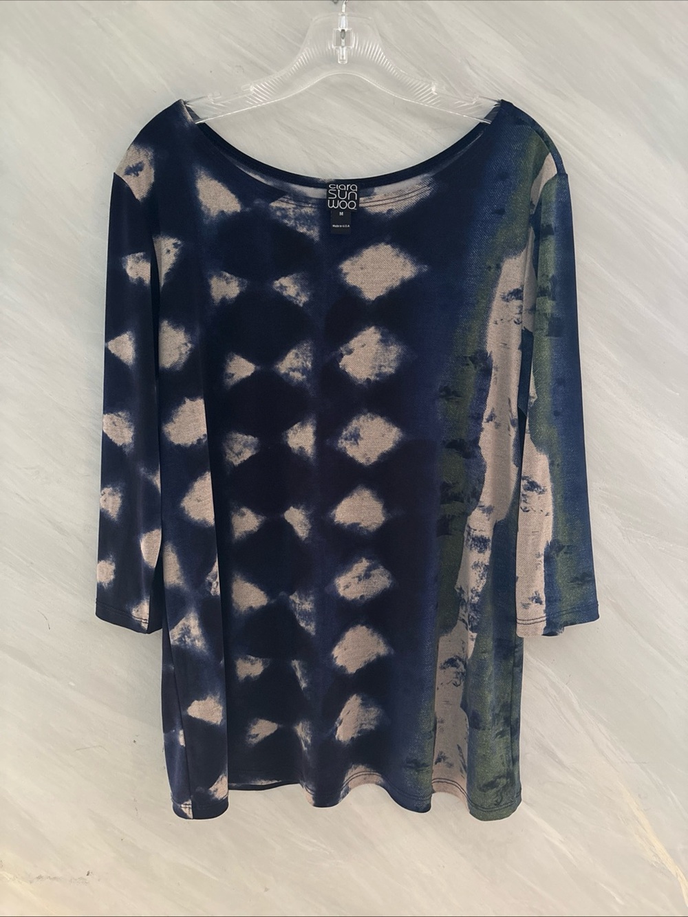 Clara Sun Woo Women’s M Blue/ Green Abstract Print 3/4 Sleeve Tunic Top